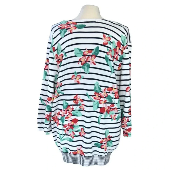 Land's End 100% Supima Cotton Floral Print Long Sleeve Sweater 1X (16w-18w) - Picture 4 of 7